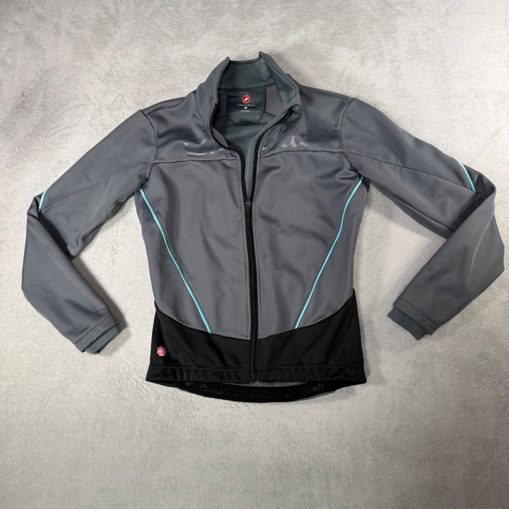 Castelli Windstopper Cycling Jacket Gray‎ Black Turquoise Full Zip Womens Medium